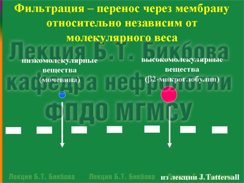 Фильтрация – перенос через мембрану относительно независим от молекулярного веса