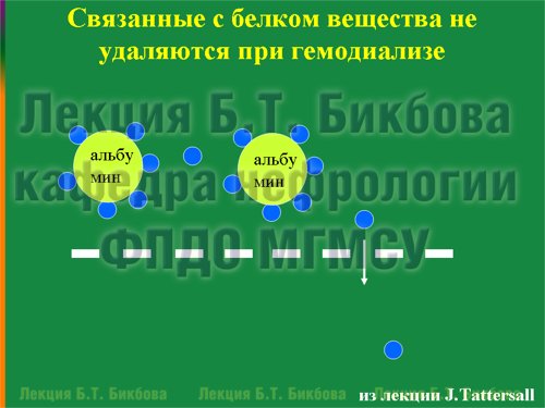 Связанные с белком вещества не удаляются при гемодиализе