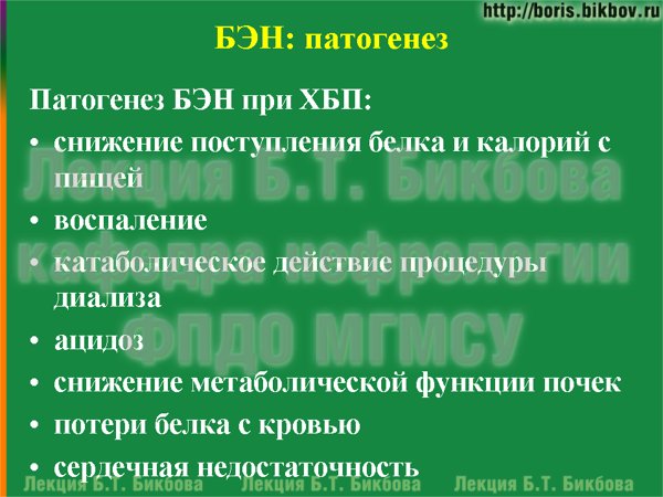 Патогенез недостаточности питания при хронической болезни почек