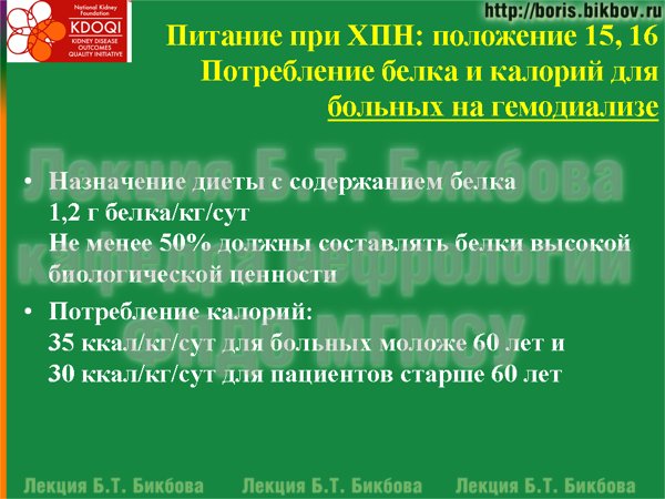 Потребление белка и калорий для больных на гемодиализе