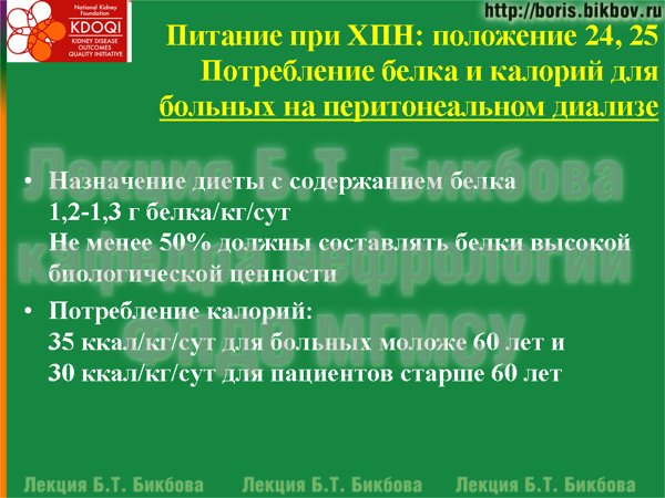Потребление белка и калорий для больных на перитонеальном диализе