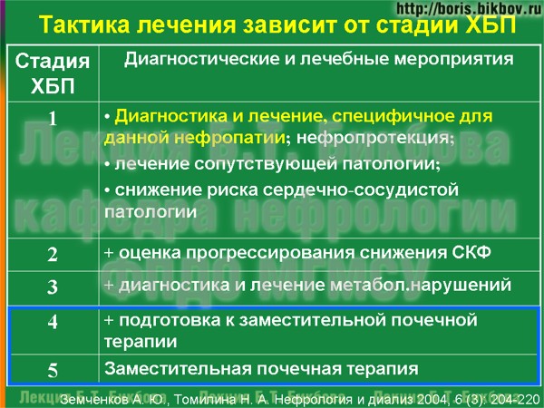 Тактика лечения зависит от стадии ХБП Тактика лечения зависит от стадии хронической болезни почек
